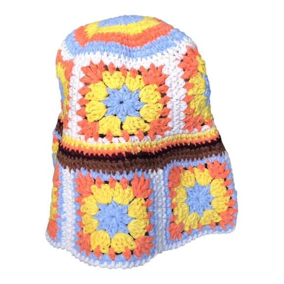 POL Crochet Granny Square Chenille Polyester Bucket Hat One Size NWOT - Picture 4 of 16